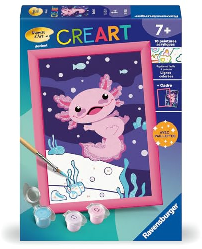 Ravensburger - CreArt Kids 13x18 cm - Numéro d'art - Axolotl - Kit de Peinture par numéros - Dès 7 Ans - 25903