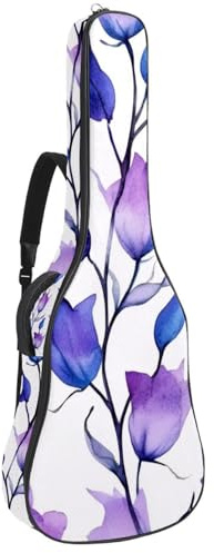 Gitarrentasche mit niedlichem lila Glockenblumenmuster, gepolsterte Tasche für Akustikgitarre, Rucksack mit verstellbaren Schultergurttaschen, Multicolor 01, 42.9x16.9x4.7 in, Lässiger Tagesrucksack