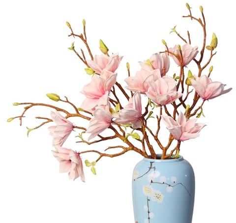 cn-Knight 3 Stück Künstliche Magnolienzweige, 79 cm lange Stiele, Kunstblumen, Premium-Kunstblüten für Heimdekoration, Tafelaufsätze und Hochzeitsarrangements, Rosa