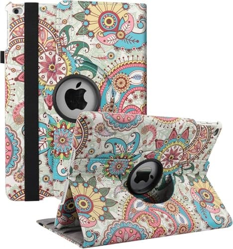 Drehbare Hülle für iPad 9. Generation 2021, 8. Generation 2020, 7. Generation 10,2 2019 – 360Grad drehbarer Standfuß mit Mehreren Blickwinkeln, Auto Aufwachen/Schlafen (Blau Ethnisch)