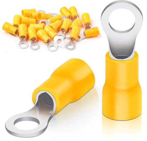 Bolatus 20 Stk Ringkabelschuhe 4.0-6.0mm² Loch-Ø M5 Kabelschuhe Teillisoliert PVC Kabelösen aus Rotes Kupfer verzinnt(Gelb)