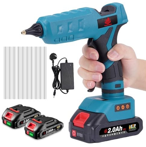 Cordless Hot Glue Gun Electric Hot Melt Gun - with Digital Display, 10 pcs 11mm Glue Sticks for DIY Crafting, Arts, Repair Work and Sealing (Incl. 2 Batteries)