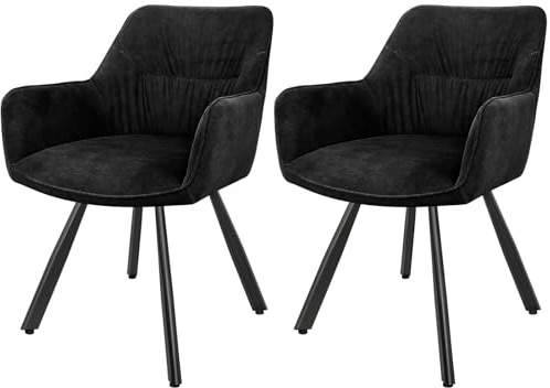 LEWE Esszimmerstühle Drehbar 2er Set, Armlehnstuhl aus Kurzflor-Stoff | 360° Drehstuhl, Moderner Polsterstuhl mit Metallbeinen,Breitere Sitzfläche, für Esszimmer, Wohnzimmer, Küche, Schwarz