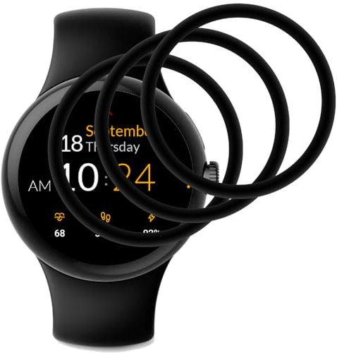 Beukei Pellicola Protettiva per Google Pixel Watch/Pixel Watch 2, 3 pezzi Schutzfolie [copertura totale curva 3D] [Anti-Graffio] [Senza Bolle][Durezza 9H ] Vetro Protezione
