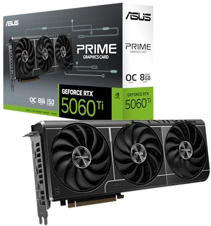 ASUS Carte Graphique Prime GeForce RTX 5060 Ti 8 Go GDDR7 OC Edition (PCIe 5.0, 8 Go GDDR7, HDMI/DP 2.1, 2.5-Slot, Ventilateurs axial-Tech, Double BIOS)