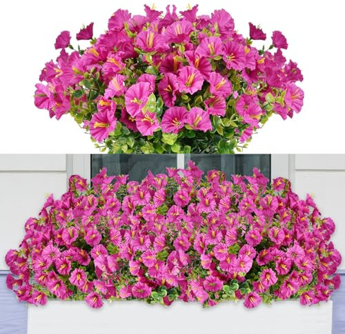 Elecoutek Flores Artificiales, 6 Paquetes Flores Artificiales de Trompeta, Plantas de Floración Simulada con Protección UV, para Interior y Exterior, Decoración del Hogar, Balcón Porche, Fucsia