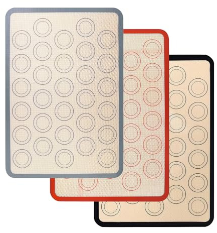 XHYASD 3-pack bakmattor i silikon makaroner BPA-fri silikonmatta 42 x 29,5 cm non-stick, halkfri bakmatta för kex, pizza och bröd
