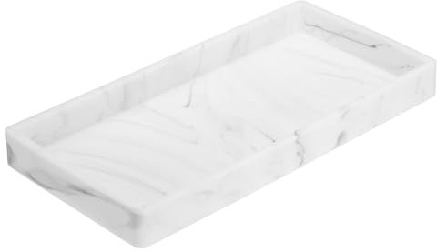 sourcing map Bathroom Vanity Tray, 7.9 x 3.9 Silicone Soap Dispenser Trays, Shatterproof Kitchen Sink Organizer for Soaps Keys Candle Trinket, Marble White