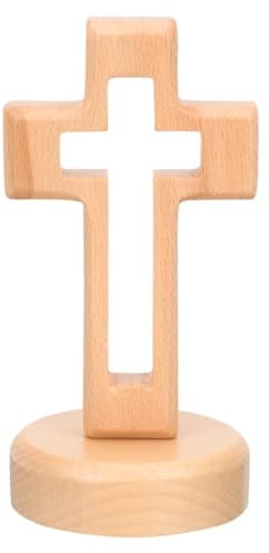 Veemoon Desktop Holzkreuz Stehend Cross Dekoration Mit Basis Tisch Altar Kreuz Holzkreuz Stil Heimornament Vintage Katholische Jesus Kreuz Für Heimdekoration Taufe Khaki Buche (5. 5Inch)