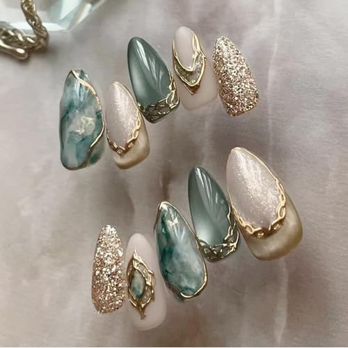 Xanthelle Press On Nails, 24 Pieces Stick-On Short Nails, Artificial Fingernails Gel Nails, Short Almond Cat's Eye Autumn Fake Nails 3D