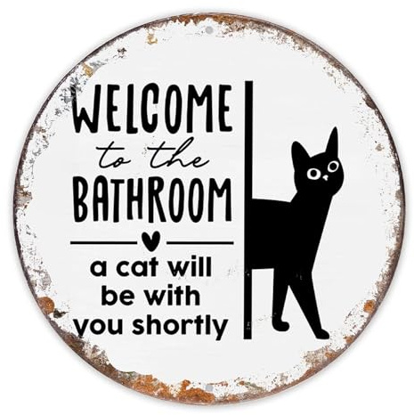 Badezimmer Deko, Schwarze Katze Blechschilder, Lustige Vintage Blechschilder mit Sprüchen, Langlebiges Metallschild, Wanddekoration für Badezimmer/Toilette, Geschenk für Katzenliebhaber & Dekofans