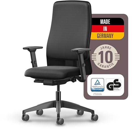 Interstuhl SMART Soft Bürostuhl - Made in Germany mit 10 Jahren Garantie, ergonomischer Drehstuhl mit Polsterrücken & Synchronmechanik, 3D-Armlehnen, Lordosenstütze, TÜV-geprüft, schwarz