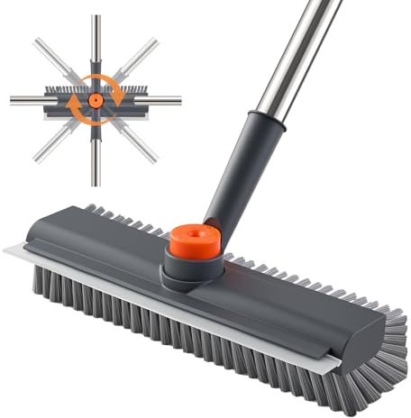 Mitclear Floor Scrubbing Brush Long Handle 47IN, Clean Bathroom Patio, Grey | Scrub Brush, Hard Bristle & Rubber Squeegee, Magic Scrubber for Cleaning Shower Tile Carpet Kitchen Pool Deck, Indoor Outdoor
