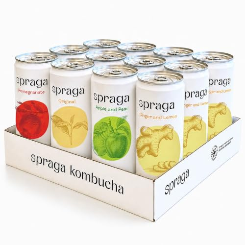 Spraga Kombucha Mixed Flavour Pack | Organic Live Cultures Drink 330ml x12 | Organic raw kombucha with Original, Ginger & Lemon, Pomegranate and Apple & Pear, live SCOBY cultures and low in sugar