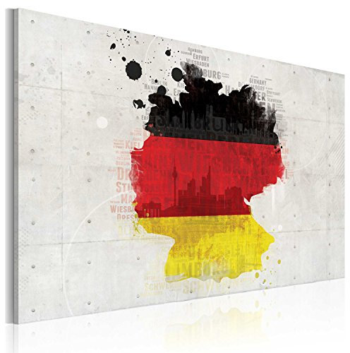B&D XXL - Wandbilder Deutschland Karte 60x40 cm 1 tlg - Wand Deko Vlies Leinwand Bilder Groß Wanddeko Wohnzimmer Schlafzimmer Kunstdrucke - Weltkarte 020113-80