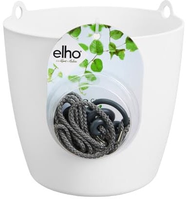 elho Brussels Hängeampel 18 - Blumentopf Hängend - Pflanzentopf für Innen - 100% recyceltem Plastik - Ø 18.3 x H 18.0 cm - Weiß/Weiss