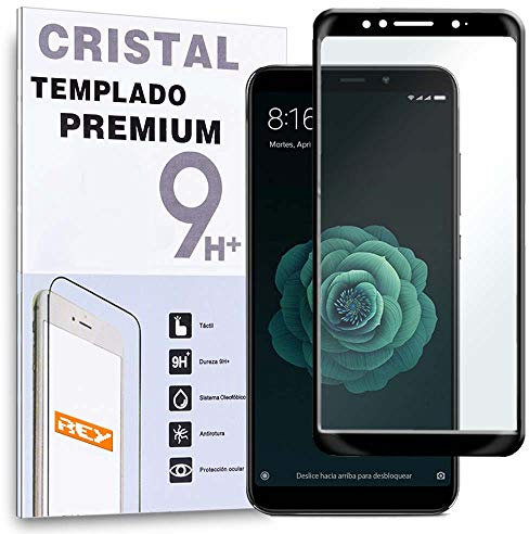 REY - Protector de Pantalla Curvo para XIAOMI MI 6X - MI6X - MI A2 - MIA2, Negro, Cristal Vidrio Templado Premium, 3D / 4D / 5D