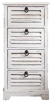 Rebecca Mobili Kleiner Schubladenschrank, Badezimmerschrank mit 4 Schubladen, Weiß, Paulownienholz, Shabby Chic, für Schlafzimmer Badezimmer – Maße: 81 x 42 x 29 cm (HxLxB) – Art. RE4554