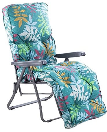 Alfresia Garden Reclining Relaxer Chair in Charcoal with Classic Cushion - Adjustable & Foldable Reclining Outdoor Chair, Choice of Cushion Prints (Alexandra Leaf Green)