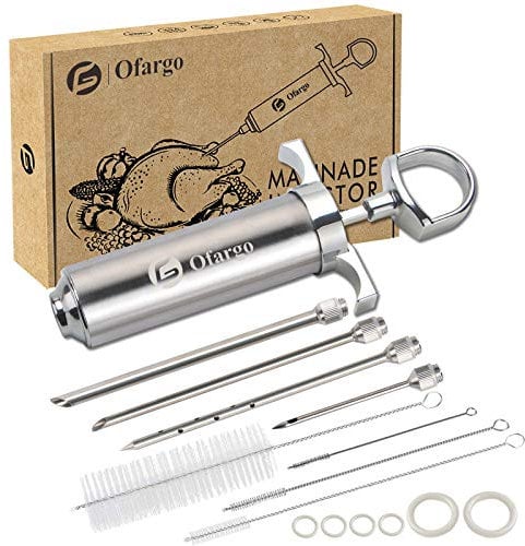 Ofargo 304-Stainless Steel Meat Injector Syringe with 4 Marinade Needles for BBQ Grill Smoker, 2-oz Large Capacity, Recipe E-Book (Download PDF)