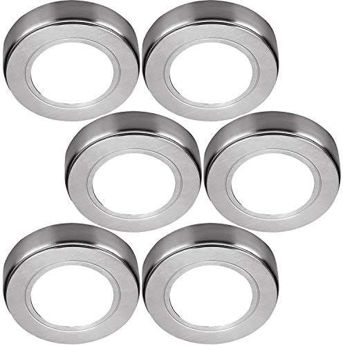Loops 6 Pack | Bright 2.6W LED Under Cabinet Spot Lights & Driver Kit | Kitchen Worktop Countertop Cupboard Unit Down Light | Modern Round Lighting Brushed Nickel 6 Lights & Driver