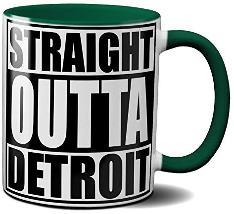 OM3® - Detroit - Tasse | Keramik Becher | USA American City Mug | 11oz 325ml | Beidseitig Bedruckt | Grün