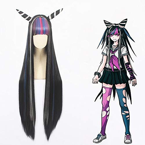 Topcosplay Anime Perücke Damen Cosplay Perücke Lange gerade Perücke Schwarz für Halloween Kostüm