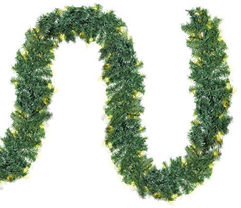 SALCAR Premium Weihnachtsgirlande mit 100 LEDs - 3m - Tannengirlande mit Beleuchtung - 31V - Künstliche Girlande Weihnachtsdeko - Weihnachtsschmuck - Deko für Weihnachten, Treppen, Kamine - Grün