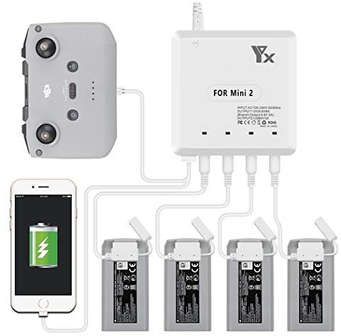 Tineer Chargeur de Batterie Multiple pour Drone Mavic Mini 2, Chargeur de Batterie 4PC avec Port USB pour Smartphone et télécommande Adaptateur de Charge Rapide