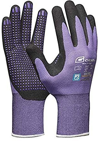 Gebol Multi Flex Lady | Arbeitshandschuhe mit Nitril-Beschichtung & Noppen | Nitrilhandschuhe dermatologisch getestet | Gartenhandschuhe mit Grip für Damen | Größe M (Gr 8) | Lila | 1 Paar