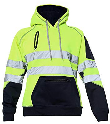 Hi Vis 3 Zips Hoodie High Visibility Reflective Tape Band Work Fleece Safety Hooded Top Phone & ID Pockets Pullover Hood SweatShirts Jacket Warm Security Plus Sizes Small - 5XL (XL, Yellow Pullover)