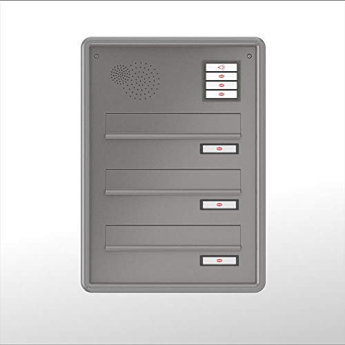 RENZ / 3er Mauerdurchwurf-Briefkasten Durchwurf-Postkasten mit Sprechfeld/RAL-Farbe 9007 Kastenbreite 300 mm/Tiefe 270-405 mm/Stahl - mit Alu-Profilrahmen, aufklappbar/Dein-Briefkasten.de