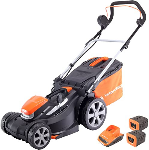 Yard Force - Leistungsstarker Akku Rasenmäher 40V | 2x2,5Ah Lithium-Ionen-Akku | 40cm Schnittbreite | Schnellladetechnologie | 25-75mm Schnitthöhenverstellung | 45L Hybridfangsack