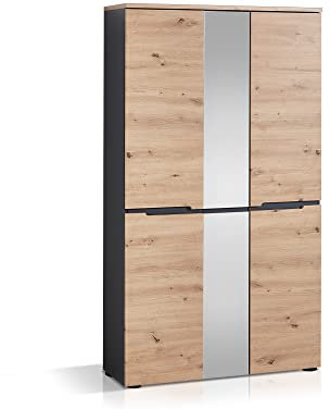 moebel-eins Mailand 3trg. Garderobenschrank, Material Dekorspanplatte, Artisan Eiche Nachbildung/graphitfarbig