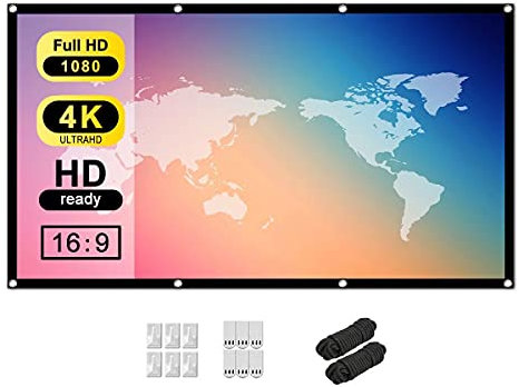 Tiardey - Pantalla de proyector HD de 60 Pulgadas 16: 9 para Interiores y Exteriores, portátil, Pantalla Plegable, para Cine en casa, Compatible con proyección a Doble Cara, Cortina Suave