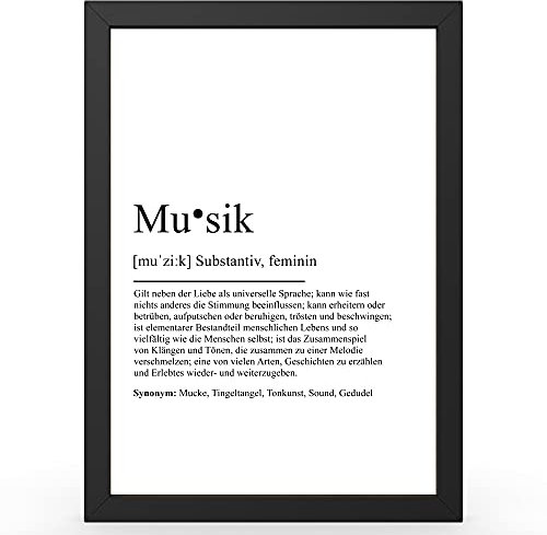 Urhome DIN A3 Kunstdruck Definition Musik inkl. Rahmen Schwarz - Worterklärung wie im Duden Lexikon als Wanddeko Spruch-Poster Deko Wandbild mit Spruch gerahmt für Wohnung Familie Geschenk