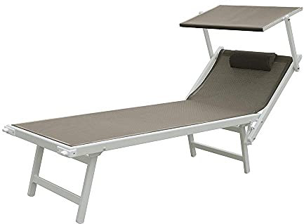 TEMPO STYLE - Lettino Mare Professionale in Alluminio L-Mediterraneo | Tetto Parasole Pieghevole, Rivestimento in Textilene, Ideale per Spiaggia, Piscina e Giardino (Tortora/Bianco)