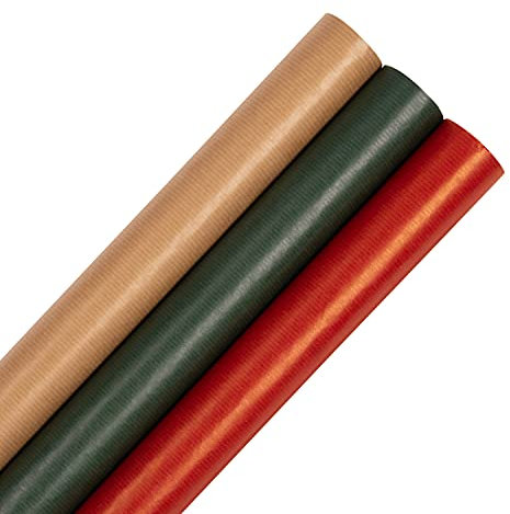 Hallmark Lot de 3 rouleaux de papier cadeau kraft multi-occasions, 3 m chacun – 3 rouleaux en 3 couleurs (Noël/anniversaire/anniversaire)