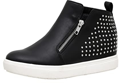 CUSHIONAIRE Women's Hollywood Studded Hidden Wedge Sneaker +Memory Foam, Black 10