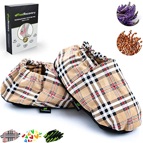 Mikrowellen Hausschuhe - Wärmehausschuhe - Aufheizbare Pantoffeln Damen und Herren mit Waschbarem Bezug, 100% Baumwolle und Lavendelduft (Oxford, L/XL)