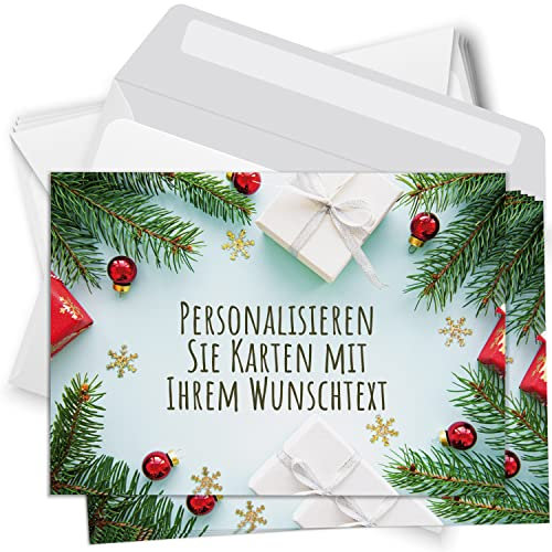 8 Weihnachtskarten - mit Ihrem Text PERSONALISIERT - Tisch Zweige - mit Umschlägen, Grußkarte Postkarte Weihnachten weihnachtlich