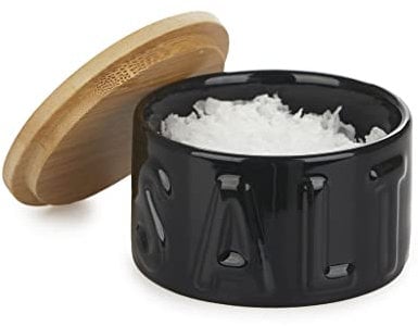 Balvi Bote para Sal en Escamas Salt Color Negro Elegante Salero con Tapa para Cocina Cerámica/bambú 4
