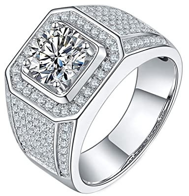 ANAZOZ Pt950 Herren Ring Platin, 2ct Moissanite Hohl Ehering Herren Echtschmuck