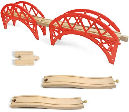 Wooden Train Track Bridge, 2 Suspension Bridge, Wooden Track, Train Tracks Compatible with All Major Brands