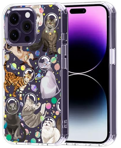 MOSNOVO Case for iPhone 14 Pro Max, [Buffertech 6.6ft Military-Grade Drop Protection] [Anti Peel Off Tech] Clear TPU Bumper Phone Case Cover Design - Space Cat