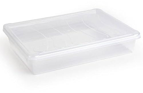 Tradineur - Bandeja frigorífica de Almacenamiento con Tapa, plástico, Reutilizable, Servir Comida, Aperitivos, Fabricada en España - 4,3 litros - 35 x 27 x 6,5 cm - Transparente