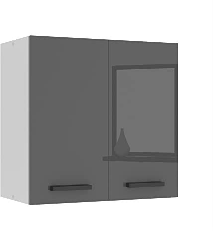 Belini Hängeschrank Küche, Küchenschränke SG2. Breite 60 cm. Oberschrank mit 2 Türen, Küchenhängeschränke, Wandschrank Hängend, Silber Hochglanz