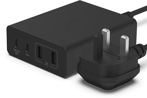 Belkin 108W GaN USB Charging Station for Multiple Devices, 2 USB Type C and 2 USB A Fast Desktop Charger Dock Hub for MacBook, Pro, Air, iPhone, Plus, Pro, Max, iPad, Samsung Galaxy, Pixel and More