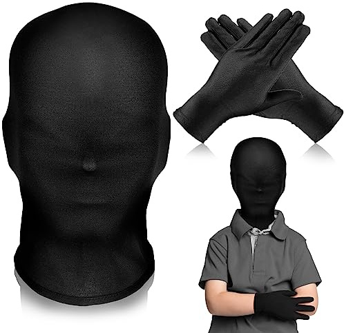 2 Pcs Halloween Kids Faceless Mask and Gloves Costume Set Full Face Mask Full Finger Spandex Gloves for Masquerade Cosplay