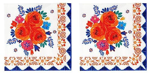 Talking Tables Pretty Floral Paper Napkins, Disposable Serviettes, Boho Party Decorations, Encanto Birthday Supplies Mexican Fiesta, Decoupage, Yellow (Pack of 2)